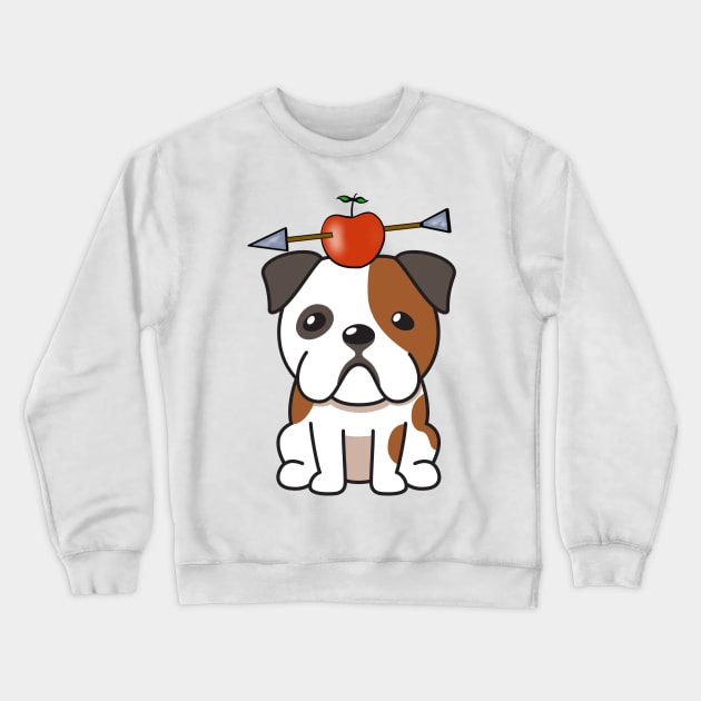 Funny Bulldog is playing william tell with an apple and arrow Crewneck Sweatshirt by Pet Station